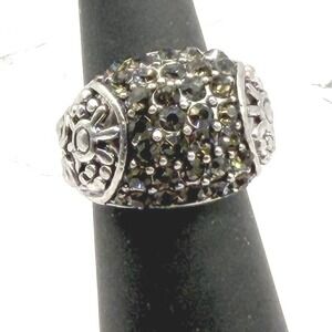 Vintage Rhinestone Dome Ring Pave Crystal Statement Ring Floral Band‎ Size 5.25